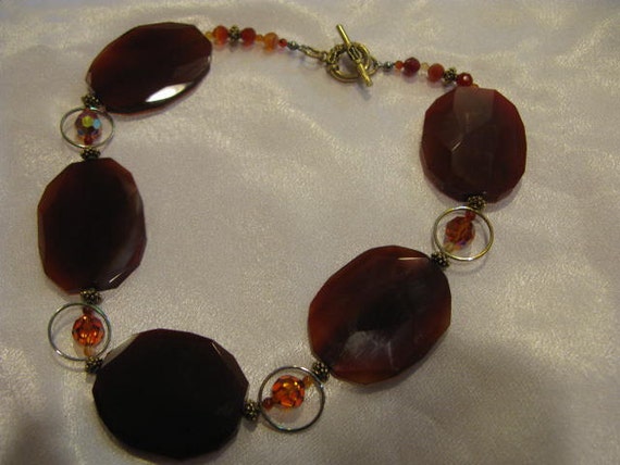 Runway Huge Faceted Carnelian glass Necklace - image 1