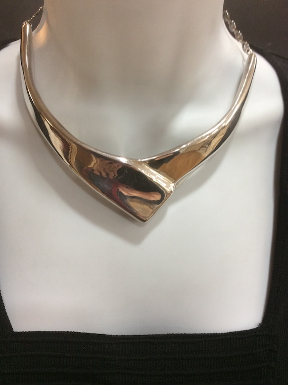 Vintage Sterling Silver Wide V shape Choker Neckla