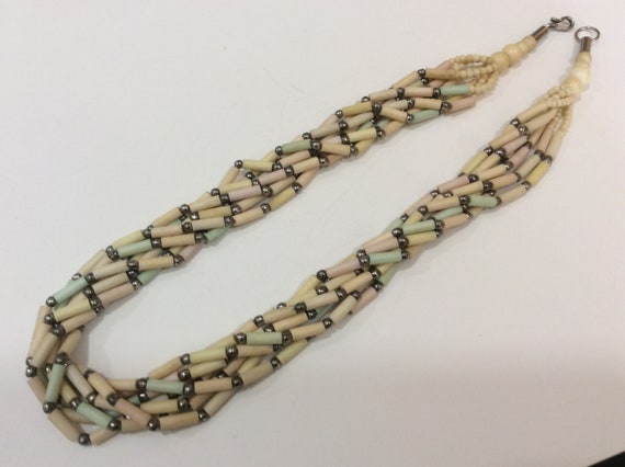 Vintage Carved Bone Multi Strand Heishi Necklace - image 2