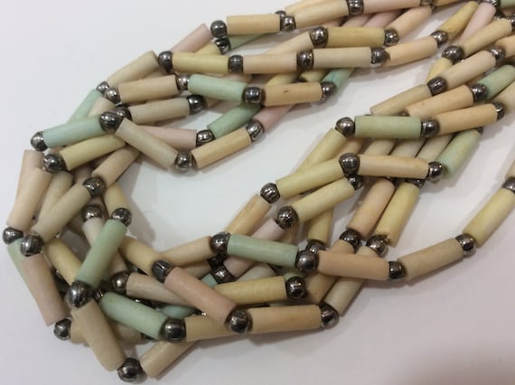 Vintage Carved Bone Multi Strand Heishi Necklace - image 1