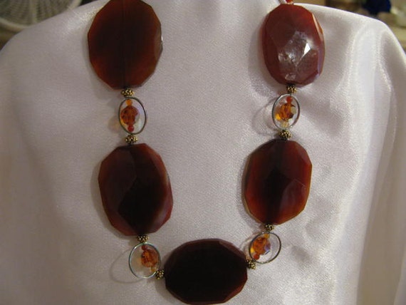 Runway Huge Faceted Carnelian glass Necklace - image 4