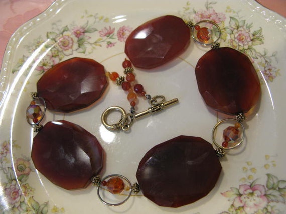 Runway Huge Faceted Carnelian glass Necklace - image 3
