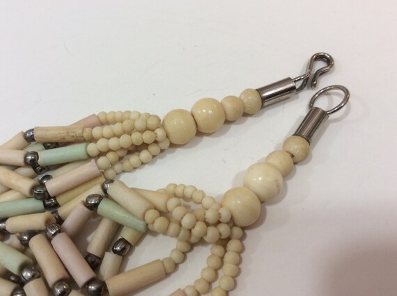Vintage Carved Bone Multi Strand Heishi Necklace - image 4