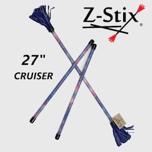 May include: Three 27-inch Cruiser Z-Stix with a galaxy-themed design. The sticks have black tips and blue tassels. The Z-Stix logo is in the upper right corner. The text "27" and "CRUISER" are in the lower left corner.