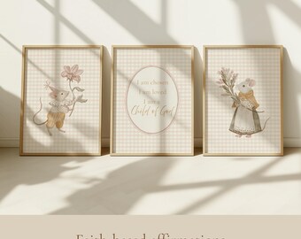 Skurril Maus Art 3er Set | Glaube basiert Baby Mädchen Raum Dekor | Dekobild Kinderzimmer (Digitaler Download)