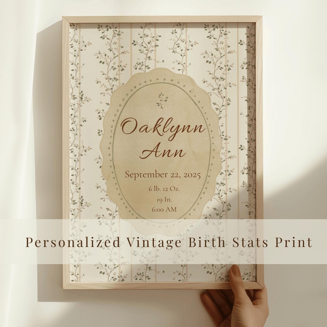 Personalized Birth Stats Print | Custom Baby Name Sign | Vintage ...