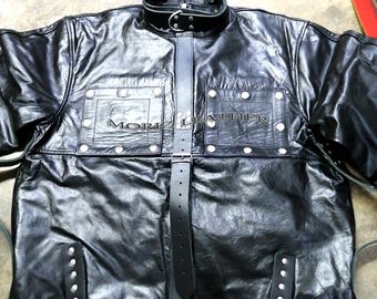 Camisa de fuerza de cuero genuino negro