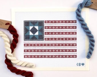 Vintage Flagge Nadelspitze Canvas | Handbemalt | 13 Maschen