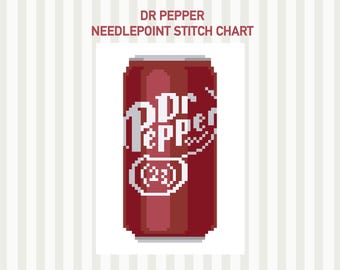 Gráfico de puntadas de Dr Pepper para bordado / Descarga en PDF / Malla 13 y malla 18
