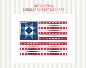 Vintage Flag Needlepoint Stitch Chart | PDF Download | 13 Mesh 18 Mesh