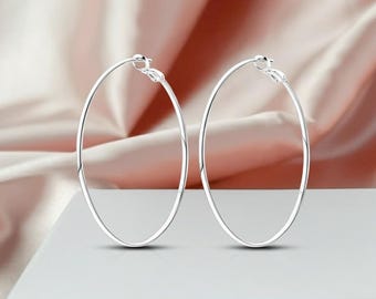 Große Oval Hoop Ohrringe Sterling Silber Extra Große Klassisches Design.