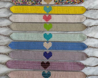 Heart center bead loom bracelet spring collection seed beads choose your favorite