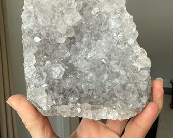 Light gray amethyst free form cut base specimen
