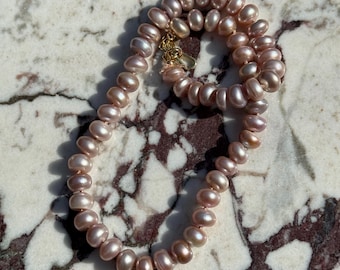 Freshwater Pearl knotted necklace gold filled clasp