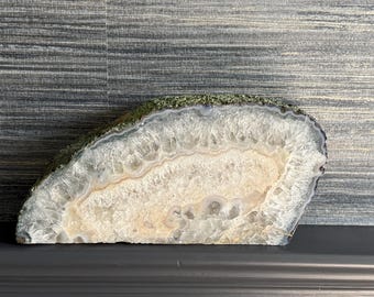 Natural Large agate slice with crystals and banding