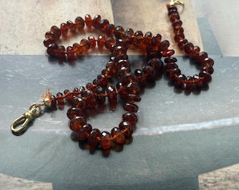 Faceted Graduated Hessonite Garnet knotted necklace strand