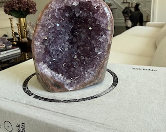 Natural amethyst crystal cut base specimen with agate banding
