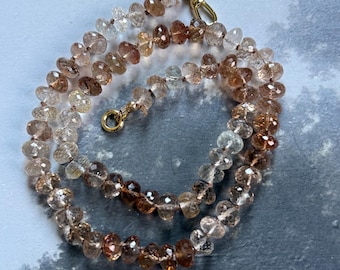 Faceted imperial topaz gemstone knotted necklace with sailor clasp