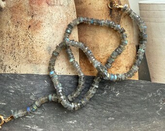 Labradorite knotted necklace with spring ring clasp