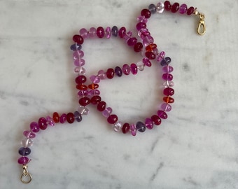 Multi Color Sapphire Knotted Necklace, 14k Gold Filled Clasp