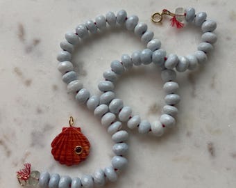 Faceted natural blue opal necklace strand with optional shell pendant