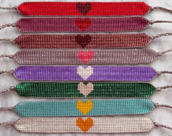 Heart center bead loom bracelet spring collection seed beads choose your favorite