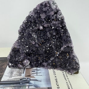 Natural large deep purple amethyst sugar druzy cut base specimen
