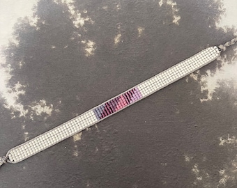 Ivory and purple center bead loom bracelet miyuki seed beads