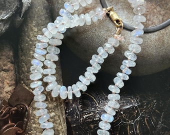 Moonstone gemstone knotted necklace strand 8mm gold filled clasp