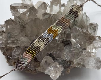 Olive and neutral zig zag bead loom bracelet miyuki seed beads