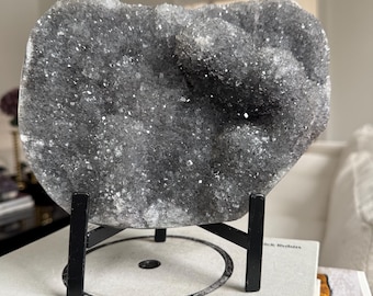 Green Amethyst Specimen on removable black k stand loaded with Crystals