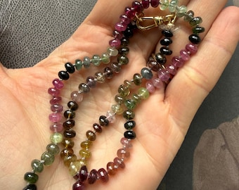 Shaded Tourmaline mix gemstone knotted necklace strand