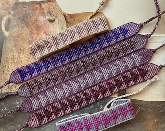 Triangles bead loom bracelet purples miyuki seed beads