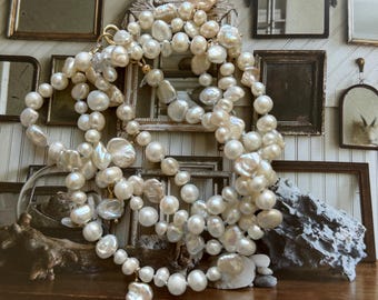 Long mixed freshwater pearl necklace knotted necklace gold filled clasp