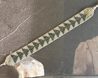 Triangles bead loom bracelet golden emerald and sage miyuki seed beads