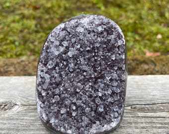 Natural purple amethyst sugar druzy free form cut base specimen