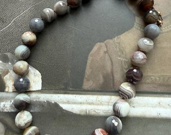 Faceted banded agate round 14mm adjustable necklace with gold filled accents