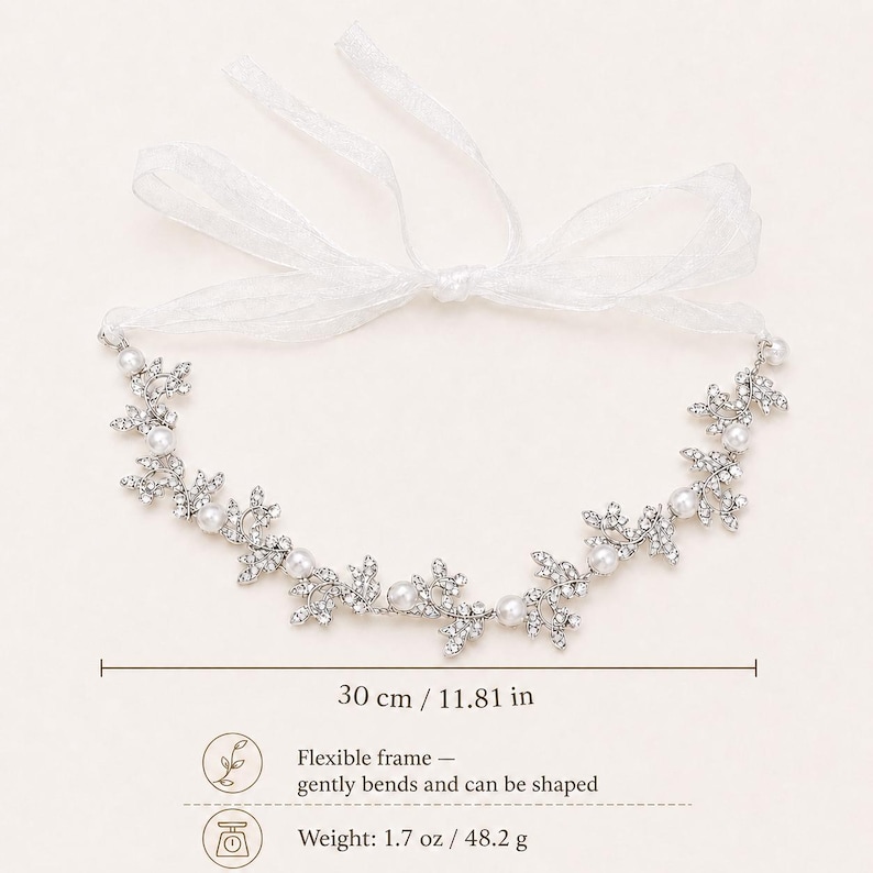 Pearl Bridal Headpiece, Silver Wedding Vine, Crystal Leaf Halo ...