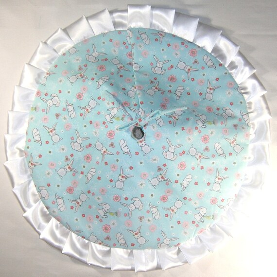 24 Rabbits Among Eggs with Sparkles Arkansewn Small Tabletop Easter Tree Skirt