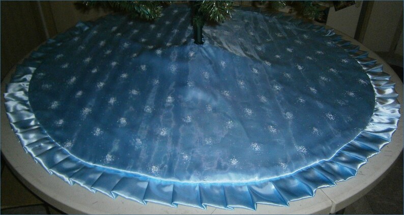 57 Light Blue with Sparkles Christmas Tree Skirt