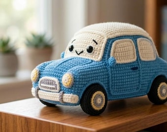 Crochet Car Amigurumi PDF Pattern, Blue Stuffed Vehicle Toy (Digital Download)