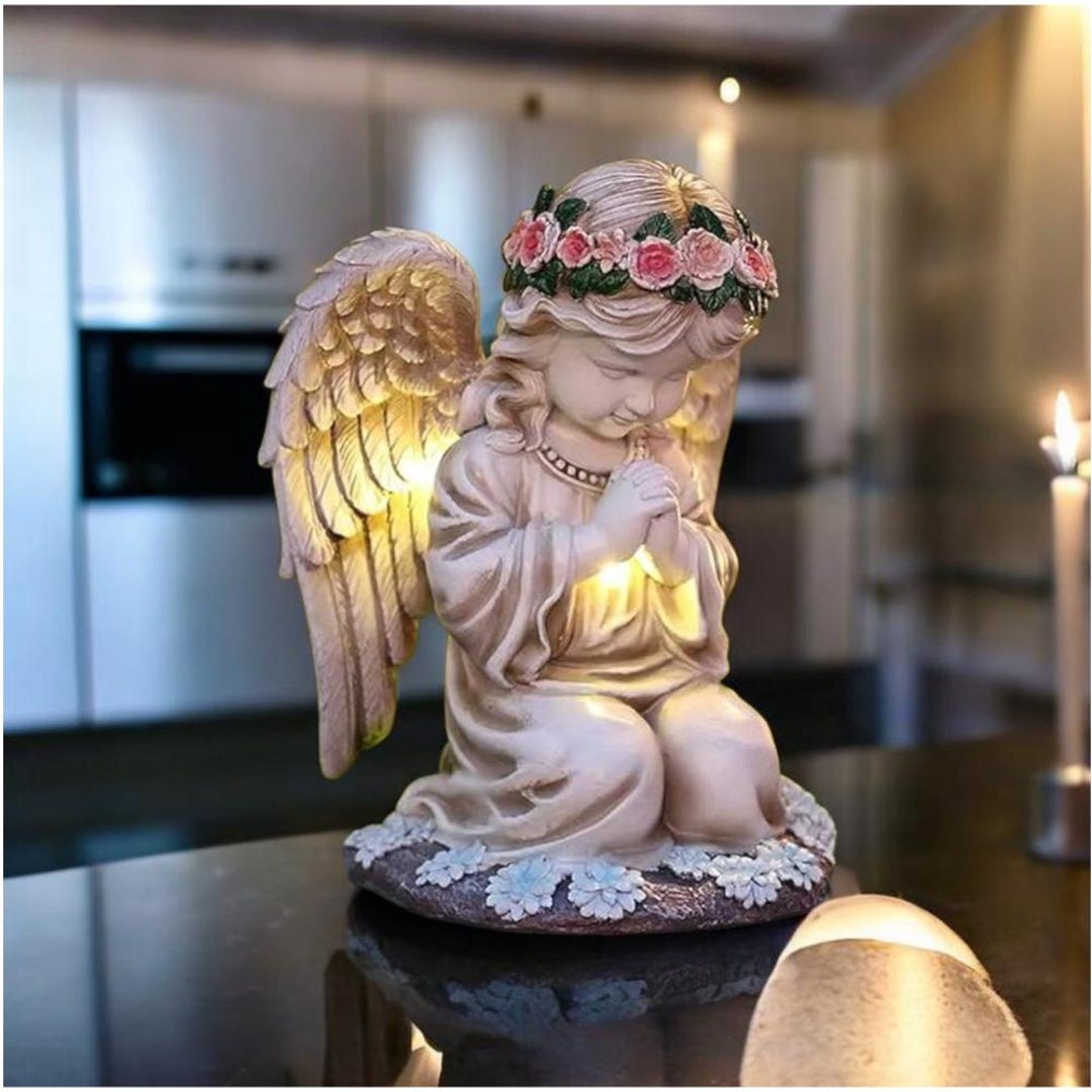 Solar Praying Angel Statue Garden Light Waterproof Resin Outdoor Decor ...