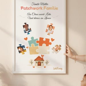 Patchwork Familie Poster personalisiert mit Foto – Familienbild mit Namen – Geschenk Bonusmama Bonuspapa – Vatertag