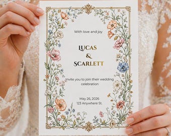 Bruiloftsuitnodigingssjabloon Canva bewerkbare 5 x 7 digitale uitnodigingssuite pdf-download