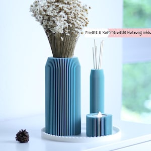 File STL della collezione Flora | Set decorativo con vaso, diffusore, portacandele a LED e vassoio | Decorazione stampata in 3D | Uso privato e commerciale