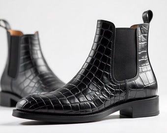 Handmade Crocodile Leather Chelsea Boots: Men's Luxury Dress Shoes