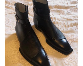 Handmade Two-Tone Chelsea Boots – Black Leather Zip Ankle Boots
