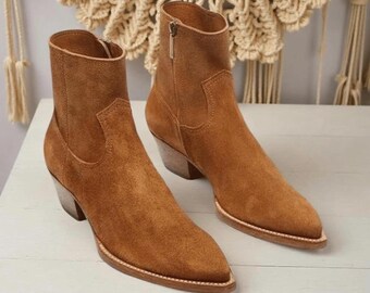 Stivaletti da uomo in pelle scamosciata con cerniera laterale, realizzati a mano / Stile di lusso firmato / Taglia personalizzata