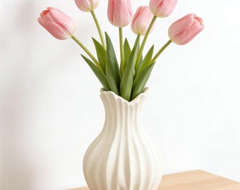 Minimalist White Speckled Ceramic Vase,Modern Fluted Flower Vase with Ruffled Edge, Table Centerpiece Vase,Boho Home Decor,Housewarming Gift