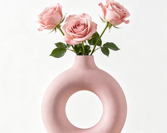 Donut Ceramic Vase,Modern Hollow Circle Flower Vase,Center Piece Vase,Aesthetic Vase,Minimalist Home Decor,Boho Flower Vase For Friends